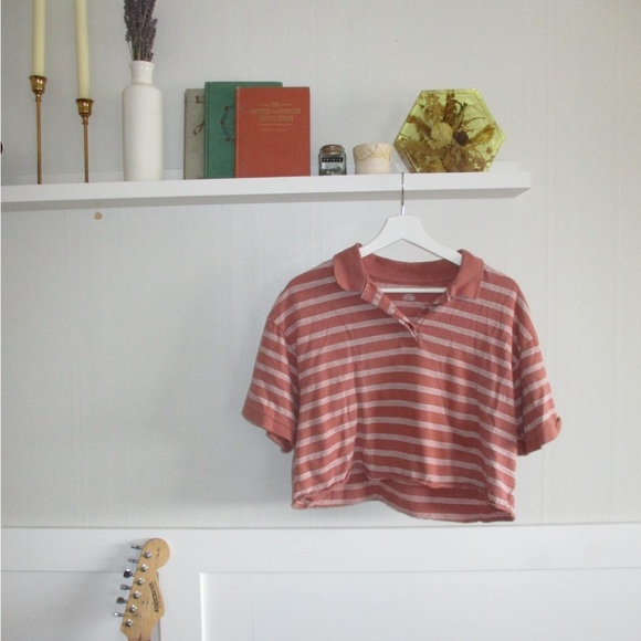 American Eagle Outfitters Tops - Striped Cropped Polo Shirt